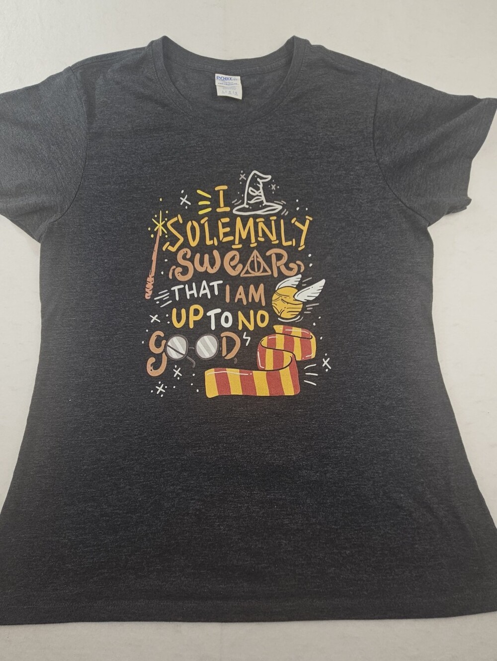 Harry Potter 'I Solemnly Swear That I Am Up to No Good ' Women's Gray Tee Size L